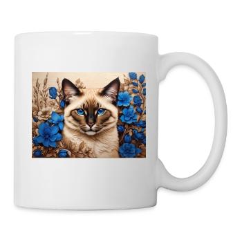 cat blue flowers - Mug - white - Right