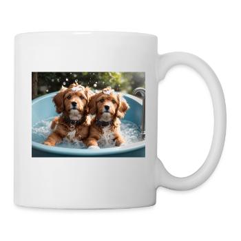dogs bathing - Mug - white - Right