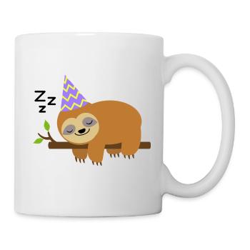 Geburtstag Faultier mit Party Hut am Schlafen - Tasse - Weiß - Rechts