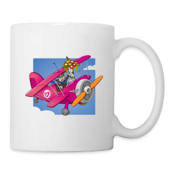 Mein Valentinstag, Pilot mit Blumen im Flugzeug - Tasse - Weiß - Rechts