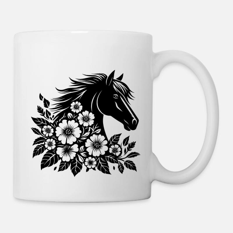 Pferdekopf mit Blumen - Tasse - Weiß