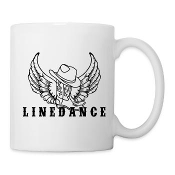 Linedance Logo mit Hut, Stiefel und Flügel - Tasse - Weiß - Rechts