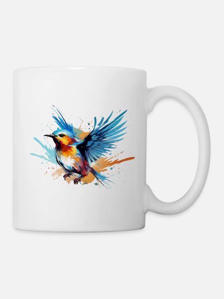 Blaumeise Farbkleckse Farbspritzer - Tasse - Weiß