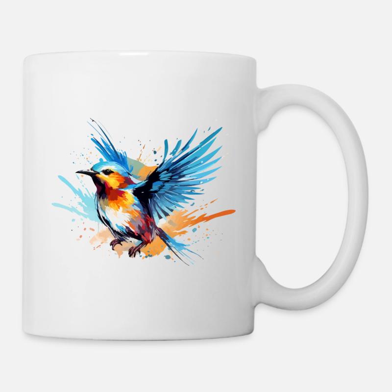 Blaumeise Farbkleckse Farbspritzer - Tasse - Weiß