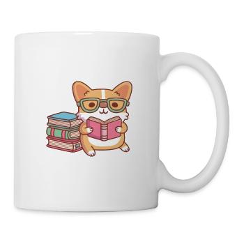 Cute Corgi With Glasses Reading A Book - Mug - white - Right