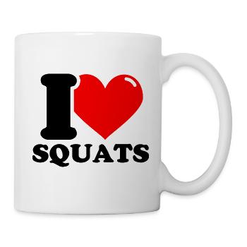 Ich liebe Kniebeugen – Fitness-Gewichtheben lustig - Tasse - Weiß - Rechts