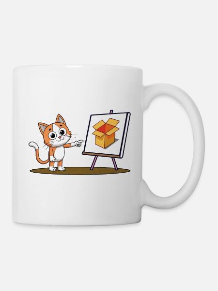 Katze und Karton - Tasse - Weiß