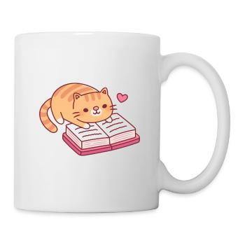 Süße getigerte Katze, die ein Buch liest - Tasse - Weiß - Rechts