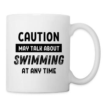 Caution may talk about swimming at any time - Mug - white - Right