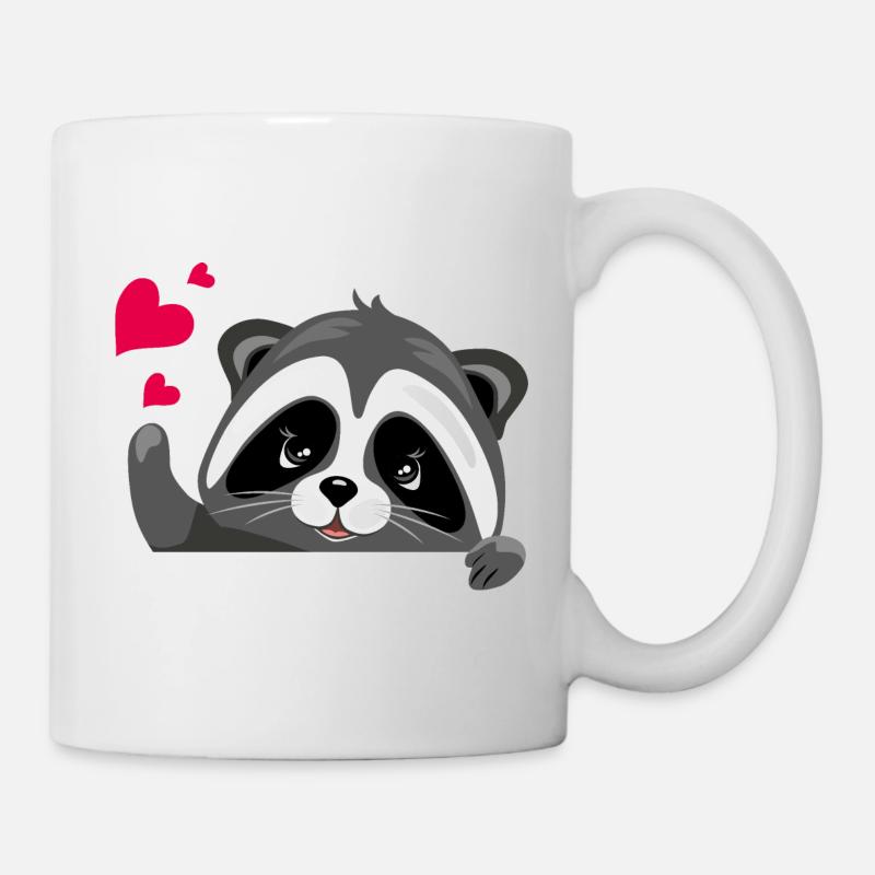 Jeter un coup d’œil mignon raton laveur avec des cœurs - Mug blanc - blanc