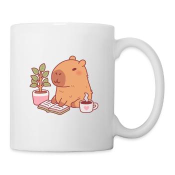 Süßes Capybara Genießt Eine Gute Lektüre Und Kaffee - Tasse - Weiß - Rechts