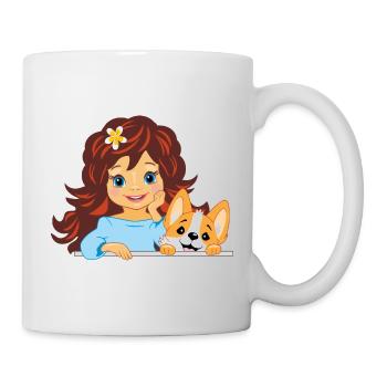 Mignon belle petite fille avec chien corgi - Mug blanc - blanc - Droite