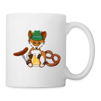 Fuchs Bier Bratwurst Brezel Bayern Fest Oktober - Tasse - Weiß - Rechts