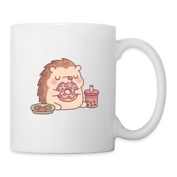 Cute Hedgehog Eating Donut Cookies And Boba Tea - Mug - white - Right