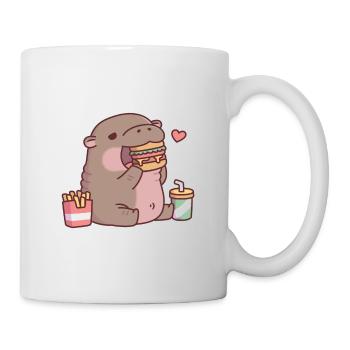 Cute Chubby Pygmy Hippo Loves Eating Burger - Mug - white - Right