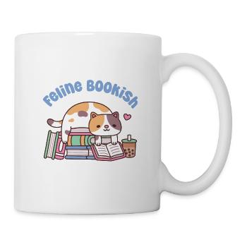 Niedliche Kattunkatze liest ein Buch Katzenartiges Bücherwurm-Wortspiel - Tasse - Weiß - Rechts