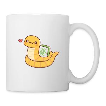 Serpent jaune mignon enroulé autour de tuile de Mahjong - Mug blanc - blanc - Droite