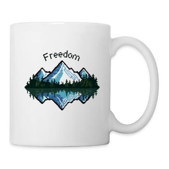 Montagnes de la liberté avec forêt - Pixel Art - Mug blanc - blanc - Droite