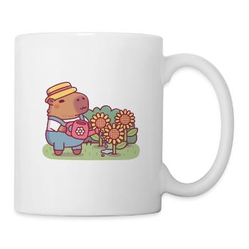 Niedlicher Capybara Gärtner gießt Sonnenblumen Pflanzen - Tasse - Weiß - Rechts