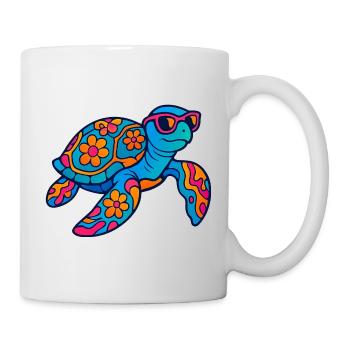 Colorful flower animal turtle with sunglasses - Mug - white - Right