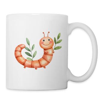 Larve joyeuse avec des feuilles sur fond de plantes - Mug blanc - blanc - Droite