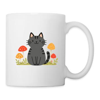 Whimsical Black Cat with Colourful Mushrooms - Mug - white - Right