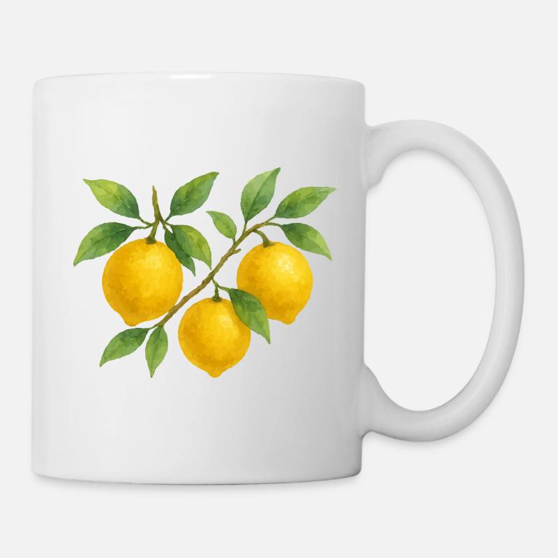 Zitronen Ast Wasserfarben Design - Tasse - Weiß