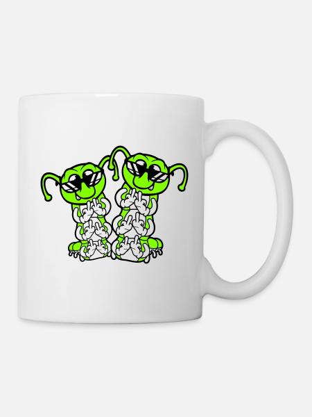 2 Raupe Mittelfinger Beleidigung Sonnenbrille Team - Tasse - Weiß