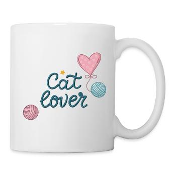 Katzenliebe mit rosa Luftballons und Herzen - Tasse - Weiß - Rechts