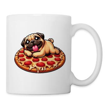 Süßer Mops mit Pizza Pizzaliebhaber Cartoon - Tasse - Weiß - Rechts