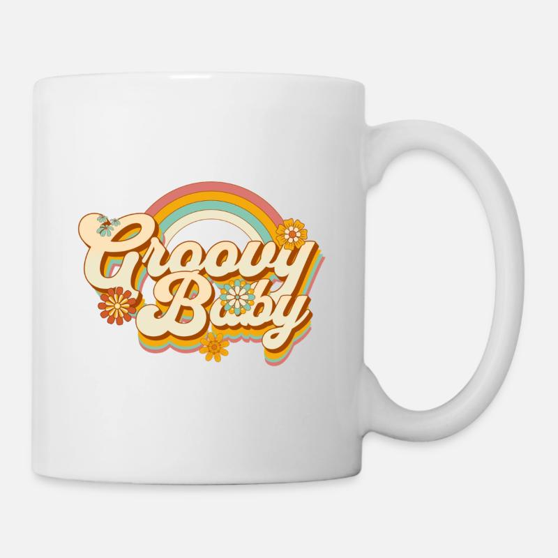 Retro Blumen-Design mit Regenbogen - Tasse - Weiß