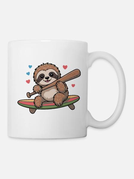 Faultier auf Surfbrett-Herzen - Tasse - Weiß