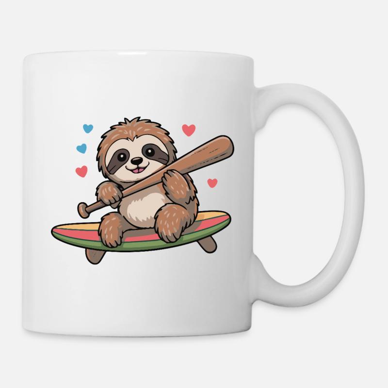 Faultier auf Surfbrett-Herzen - Tasse - Weiß