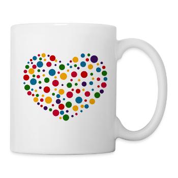 Fleckiges Herz T-Shirt | Bunte Punkte lieben Design - Tasse - Weiß - Rechts