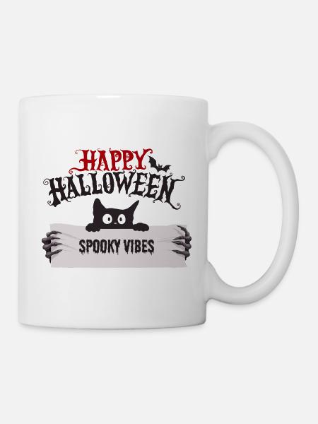 Katze - Happy Halloween - Tasse - Weiß