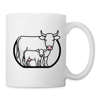 Kuh mit Kalb – Minimalistische Bauernhofkunst - Tasse - Weiß - Rechts
