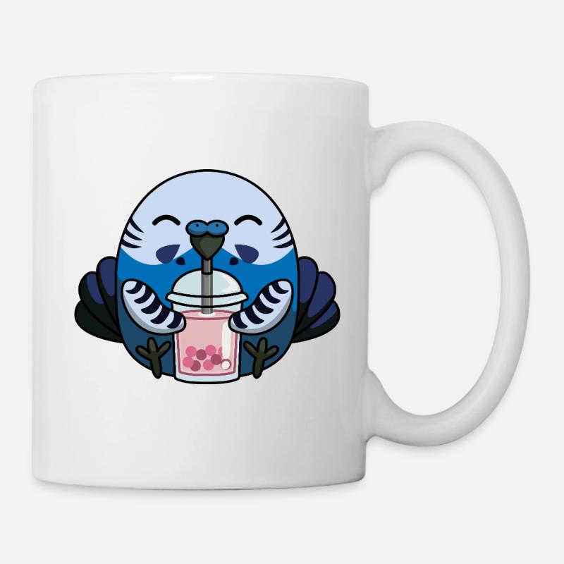 Blue Budgie Bird with Bubble Tea - Mug - white