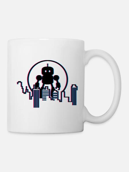 Roboter City Skyline – 3D Sci-Fi Zukunft Design - Tasse - Weiß