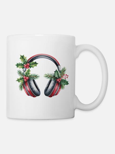 Weihnachtskopfhörer mit Tannengrün - Tasse - Weiß
