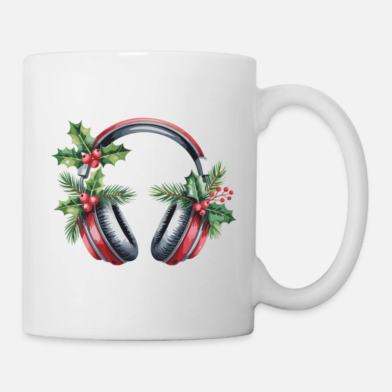 Weihnachtskopfhörer mit Tannengrün - Tasse - Weiß