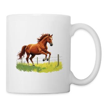 Cheval cabré à la clôture du pâturage - Mug blanc - blanc - Droite