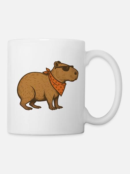 Cooles Capybara mit Sonnenbrille und orangefarbenem Bandana - Tasse - Weiß