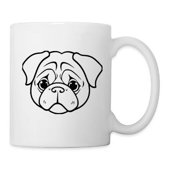 Mops Hunde T-shirt - Tasse - Weiß - Rechts