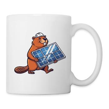 Beaver Installer Solar Panel Engineer Cartoon - Mug - white - Right