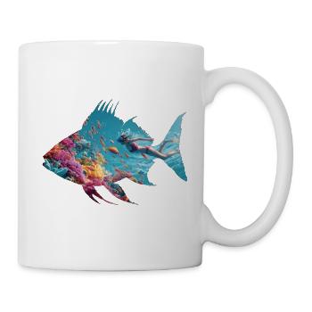 Underwater Fish Silhouette with Diver - Mug - white - Right