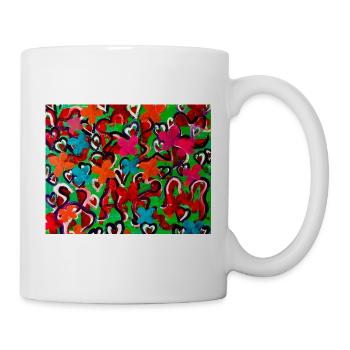 Farbexplosion von Herzen und Blumen - Tasse - Weiß - Rechts