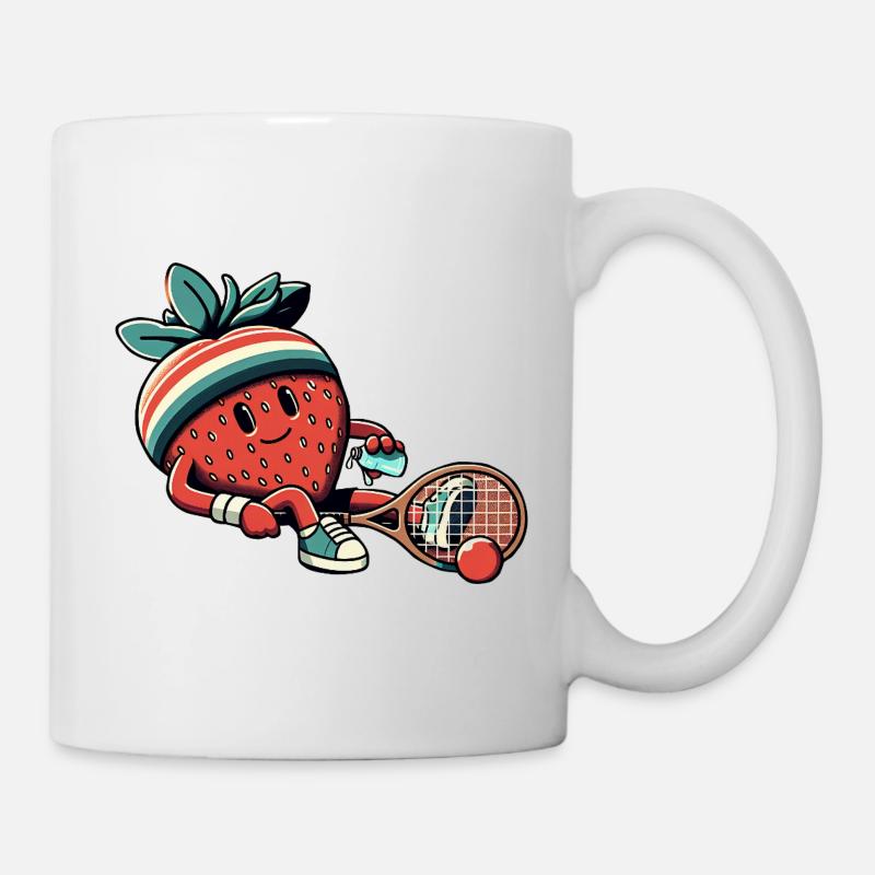 Strawberry Playing Tennis With Retro Headband - Mug - white
