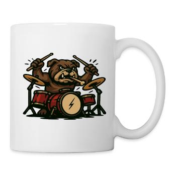 Rock-Schlagzeuger Bulldog mit Schlagzeug-Zeichentrick-Kunst - Tasse - Weiß - Rechts