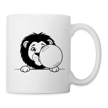 Löwe mit Kaugummiblase – Lustiges Tierdesign - Tasse - Weiß - Rechts