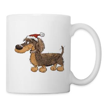 Lustiger Weihnachts-Dackel mit Mütze - Tasse - Weiß - Rechts
